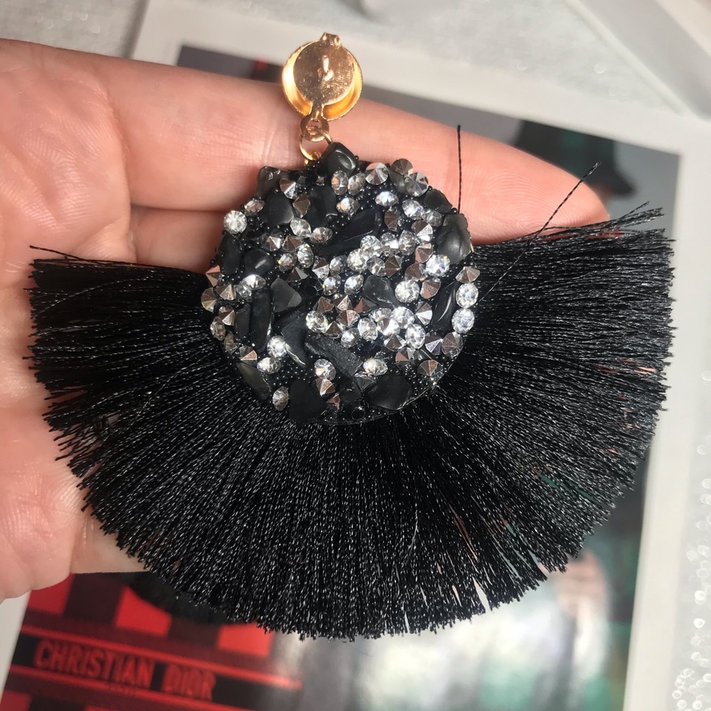 Black Rhinestone Earrings - Picture 3 of 4